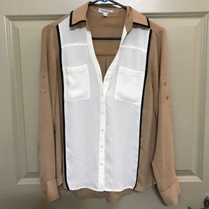 EXPRESS TAN & WHITE PORTOFINO BUTTON DOWN